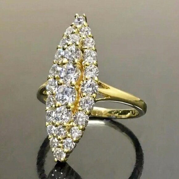 NEW 14k Yellow Gold Diamond Marquise Ring Band Statement Cocktail Ring - Picture 3 of 7